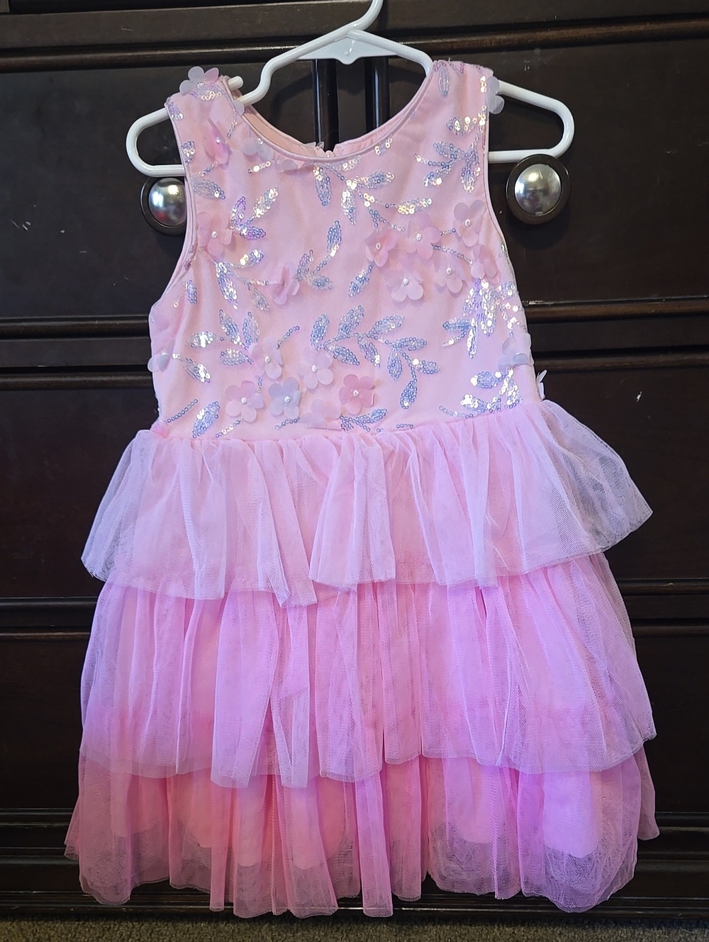 Rare Editions Size 4/5 G Pink Floral Sequin Tiered Ombre Tulle Dress